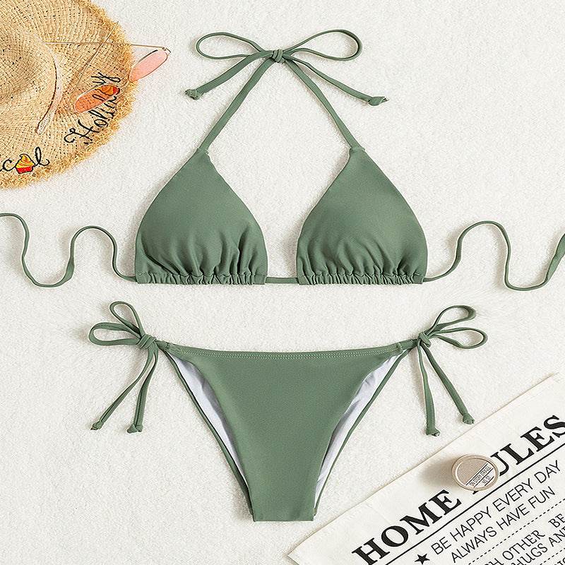 Pure Color Tied Halter Bikini Swimsuit - EX-STOCK Canada