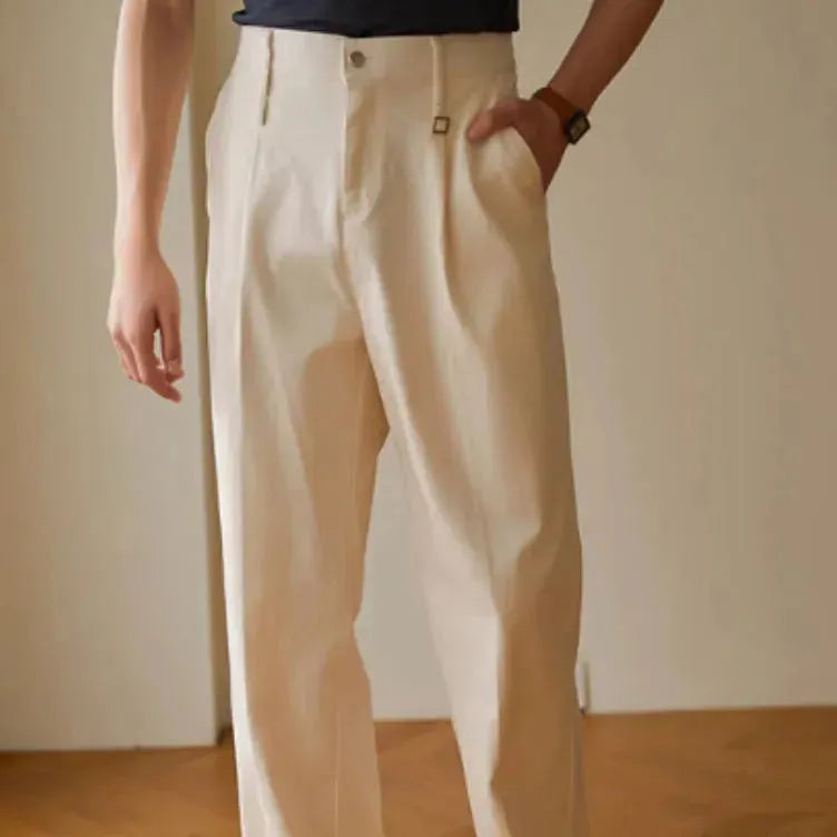 Retro Fashion Men High waist Pleated Loose Straight Leg Trouser - EX-STOCK CANADA