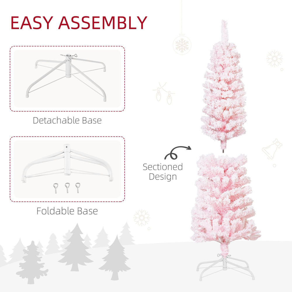 5ft Flocked Christmas Tree, Pencil Christmas Tree With Realistic Branch Tips, Folding Metal Stand EX-STOCK Canada