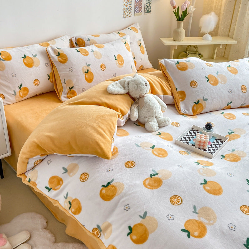 Winter Thickened Milk Fleece Bed Four-piece Coral Flannel Duvet Cover EX-STOCK Canada