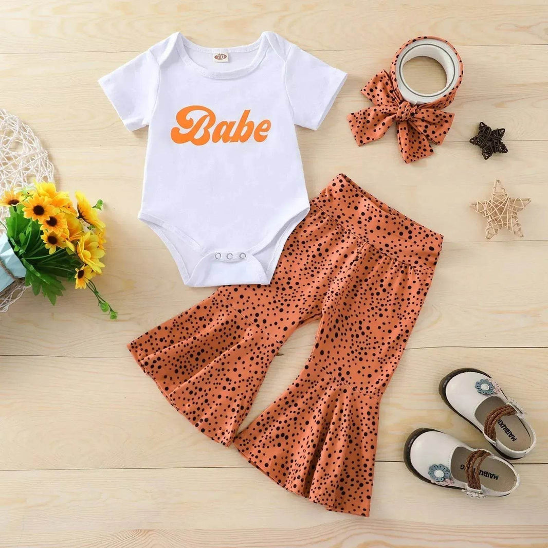 Newborn baby girl short sleeve bodysuit romper Flared Pants outfits Two piece for baby girls with head bowtie - EX-STOCK Canada