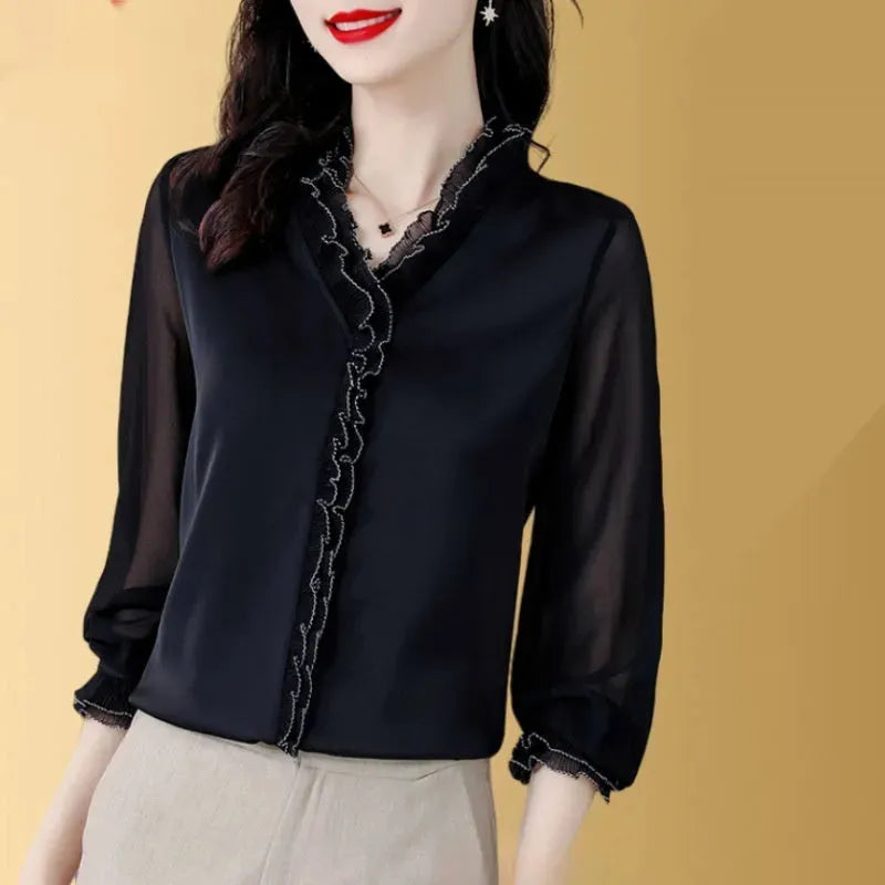 New Solid Color Chiffon Long-sleeved Shirt For Women - EX-STOCK CANADA