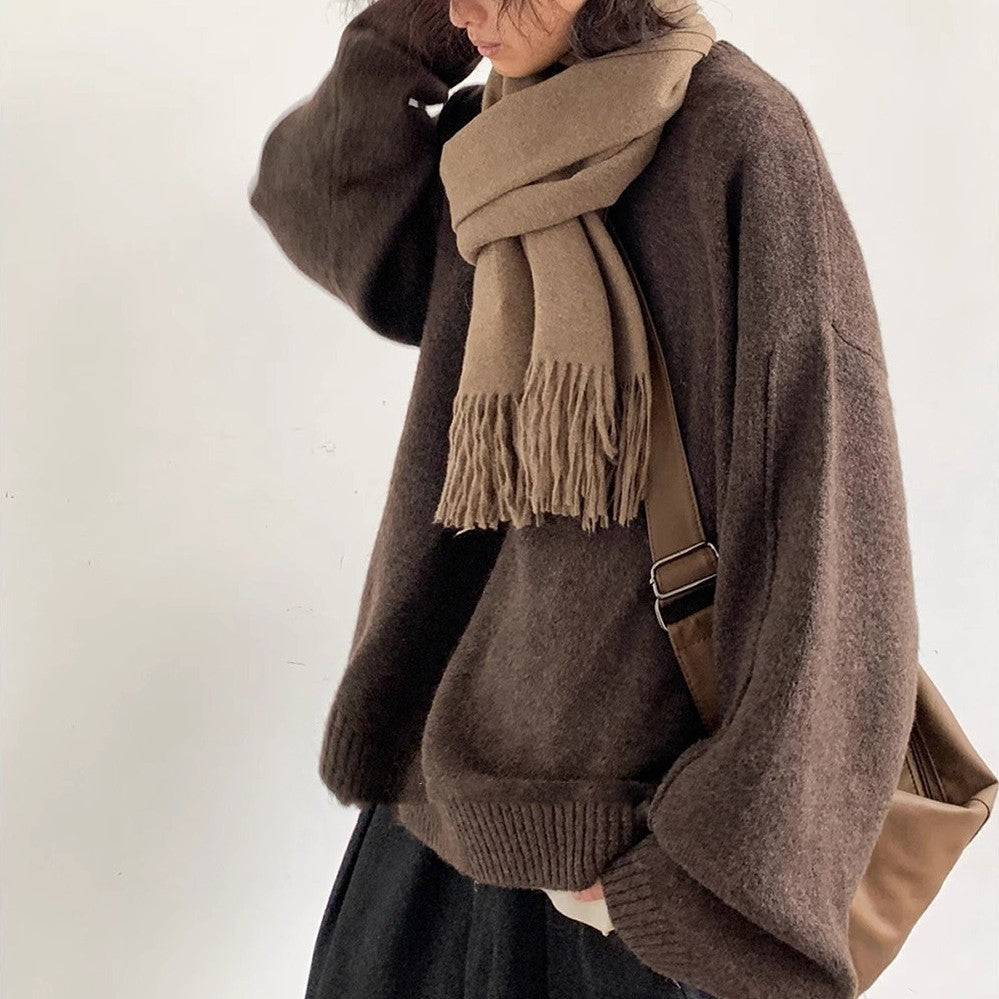 Women's Oversized Crewneck Sweater – Brown & Dark Grey, M–XXL