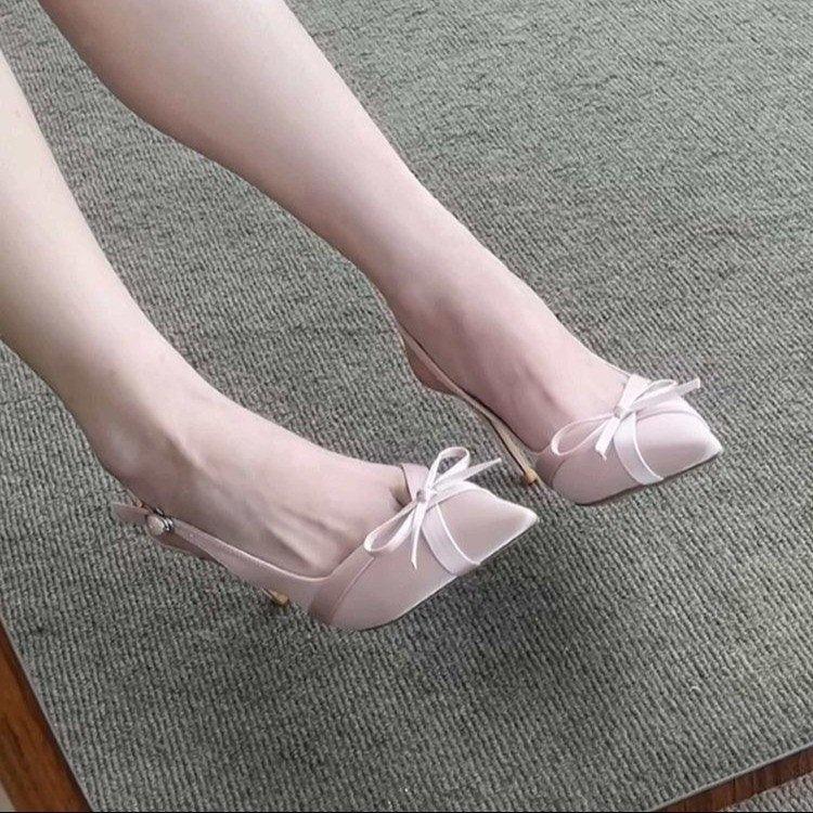 Nouvelle collection printemps-été 2026, sandales à talons aiguilles pour femmes en satin, bout pointu avec nœud
