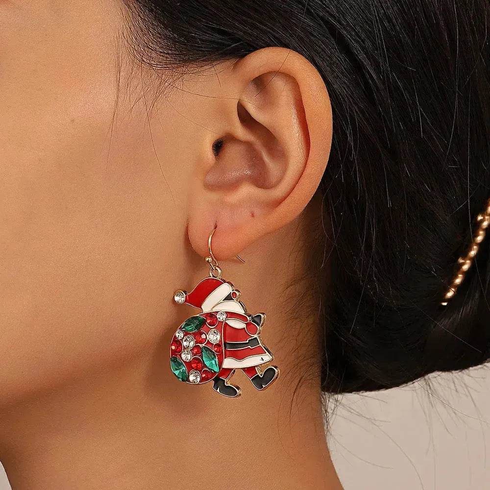 Personalized Cute Santa Claus Earrings With Colorful Rhinestones Ins Fashion Christmas Earrings For Women Jewelry - EX-STOCK Canada