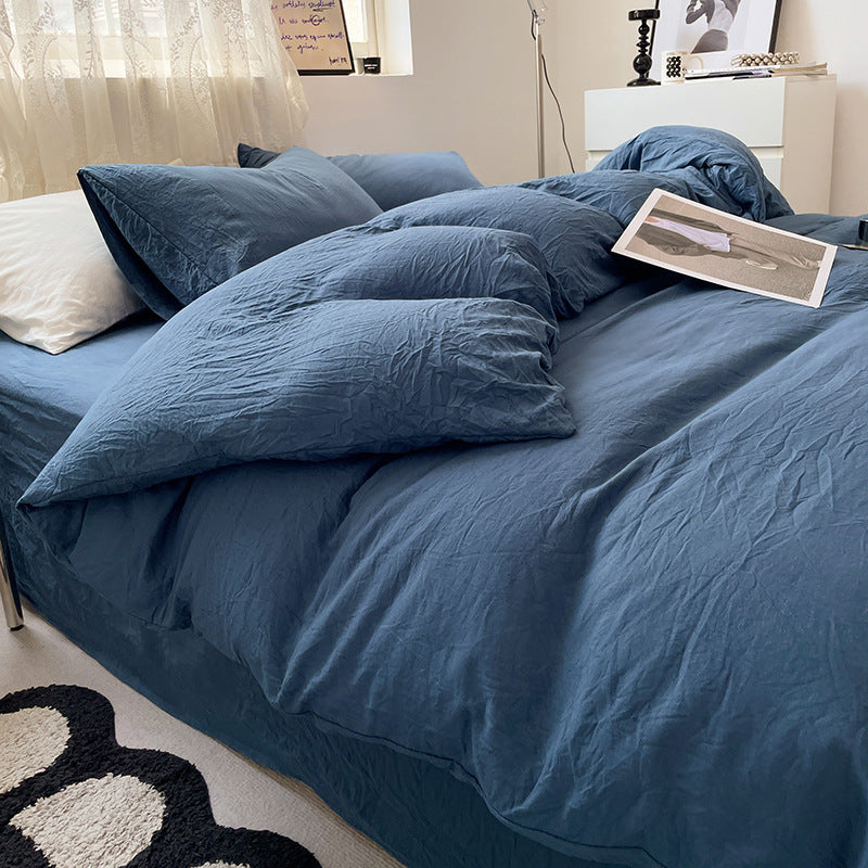 Ensemble de lit quatre pièces Couleur unie Coton lavé au ponçage Housse de couetteEX-STOCK Canada