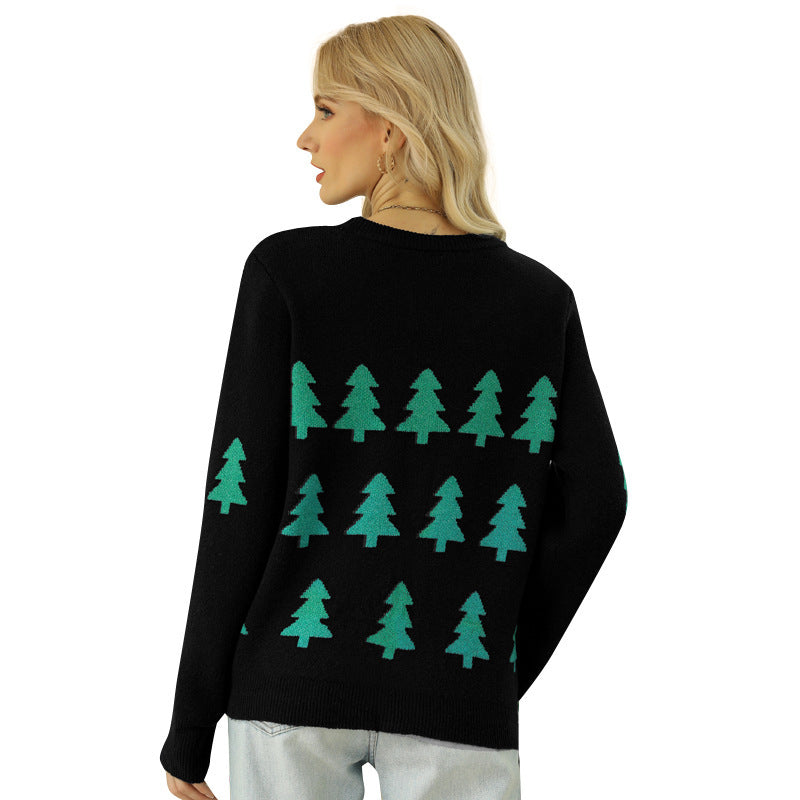 Women's Jacquard Christmas Tree Long Sleeve Red Christmas Sweater EX-STOCK Canada