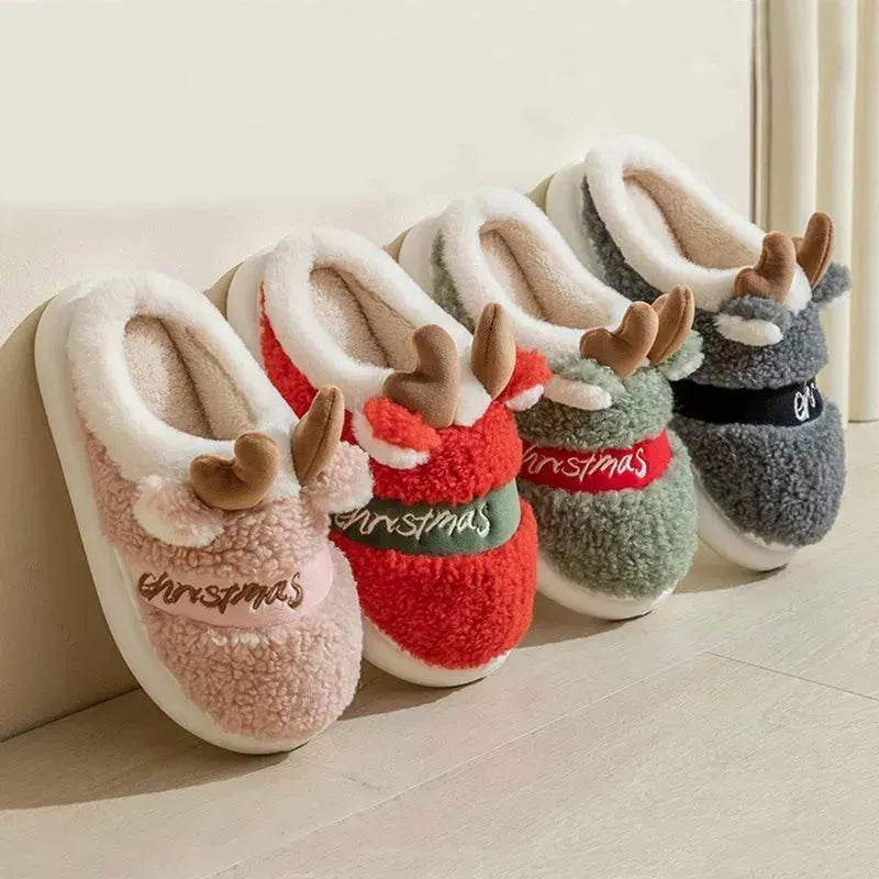Christmas Shoes Winter Home Slippers Elk Soft Cozy Bedroom Slipper Slip On House Shoes - EX-STOCK Canada
