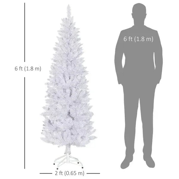 6ft Tall Pencil Artificial Christmas Tree With 479 Branch Tips With Steel Base, White EX-STOCK Canada