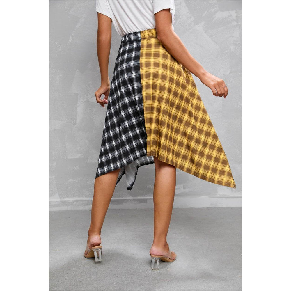 Elegant Irregular Lace-Up Check Midi Skirt street wear fashion Women's Plaid Skirts High Waisted Knot Front Asymmetrical Hem Mini Skater Skirt - EX-STOCK Canada