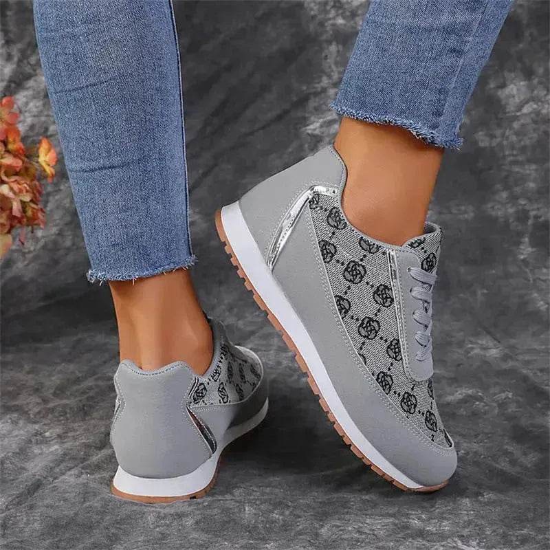 Flower Print Lace-up Sneakers Casual Fashion Lightweight Breathable Walking Running Sports Shoes Women Flats - EX-STOCK Canada