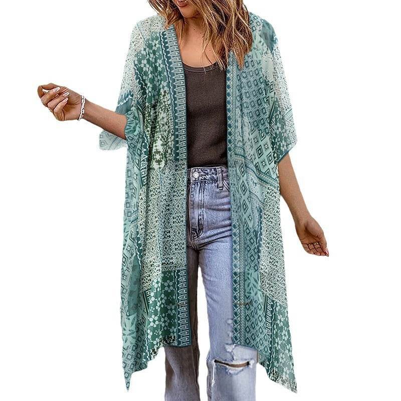 Spring Summer Printed Sun Protection Beach Kimono Cardigan Blouse top Women - EX-STOCK Canada