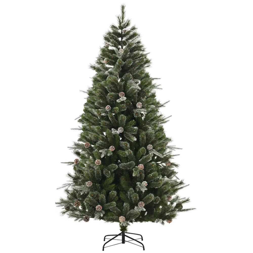 HOMCM 7FT Artificial Christmas Snow Pine Tree Holiday Home Xmas Decoration With Automatic Open, Pinecone, Green EX-STOCK Canada
