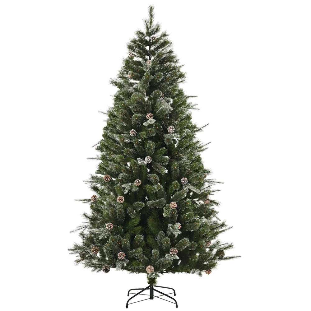 HOMCM Arbre de Noël artificiel de 7 pieds Neige Pin Décoration de maison pour les fêtes de Noël avec ouverture automatique, cônes de pin, vertEX-STOCK Canada