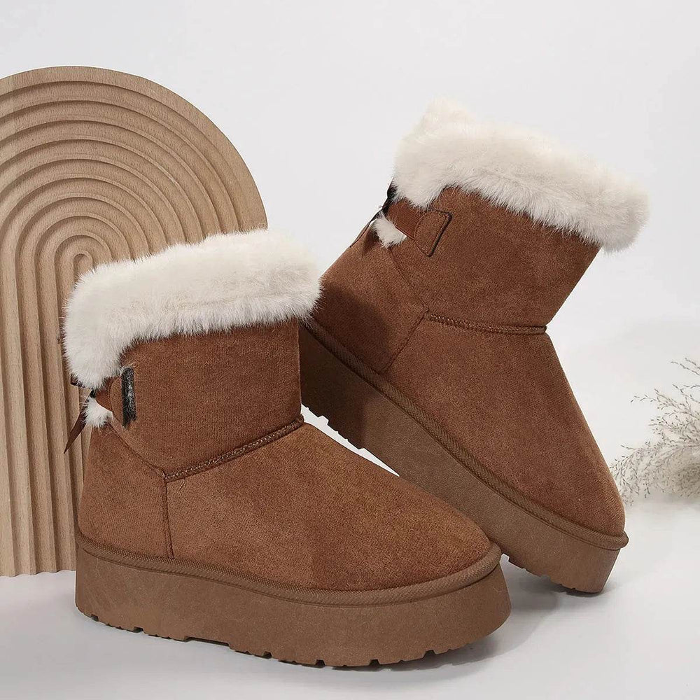 New Bow-knot Snow Boots Winter Plus Velvet Warm Thick-soled Ankle Boots For Women Simple Daily Leisure Cotton Shoes - EX-STOCK Canada