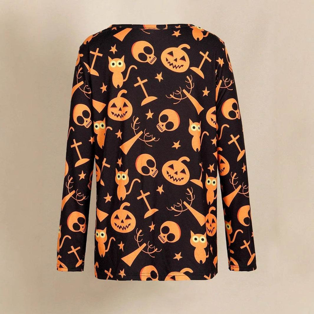 Digital Printing Halloween Round Neck Long Sleeve Plus Size T-shirt - EX-STOCK Canada