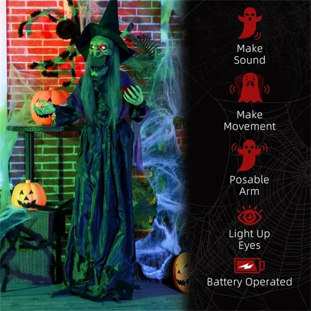 5.9' Life Size Decoration Animatronic Old Witch Outdoor Halloween, Sound And Motion Activated W Light Up Eyes EX-STOCK Canada