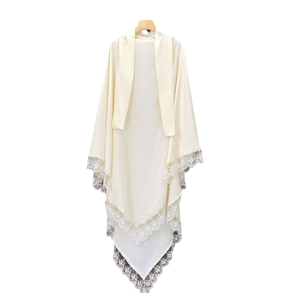 عباية بألوان صلبة بتصميم أغلفة باوتوو مع وشاح رأس من الدانتيل - EX-STOCK Canada