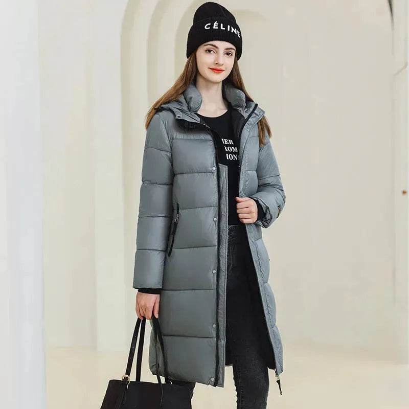 Winter Warm Hooded Coat With Pockets Fashion Simple Long Cotton Jacket Solid Color Outwear Women's Clothing - EX-STOCK Canada