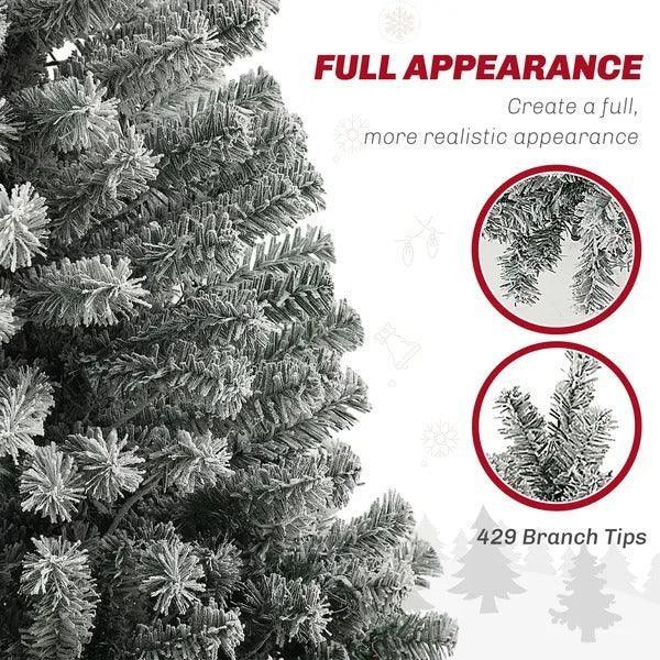6ft Prelit Pencil Artificial Christmas Tree, Flocked Xmas Tree With Remote, Dual Colour LEDs, 429 Tips, Metal Stand EX-STOCK Canada