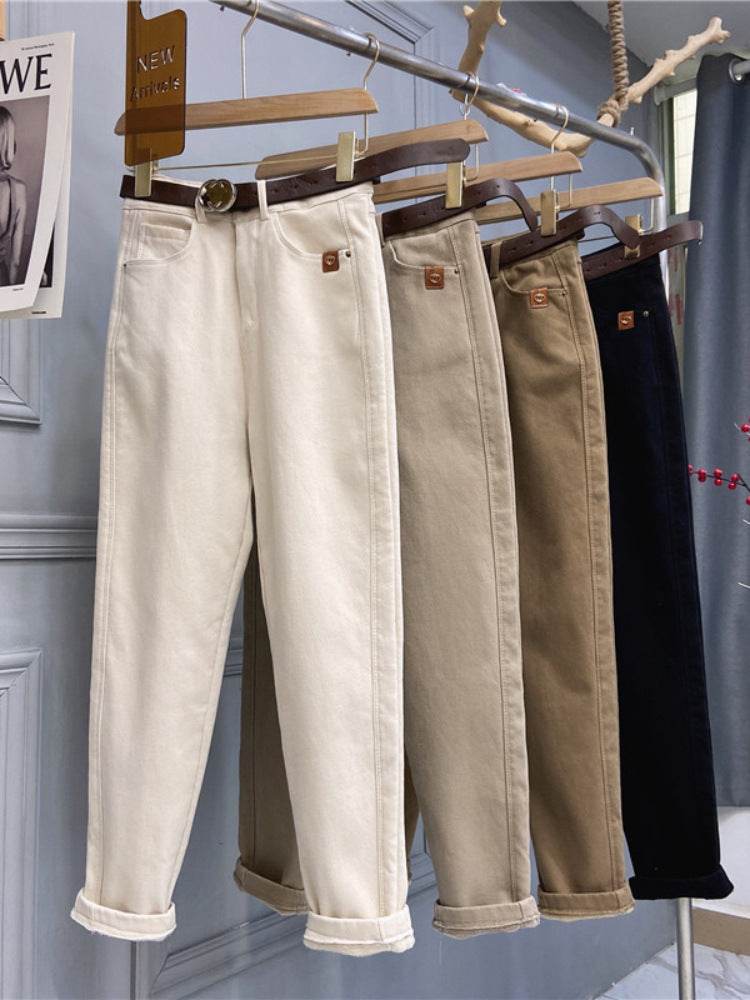 Plus Size Women's High Waist Denim Thick Trousers - EX-STOCK Canada