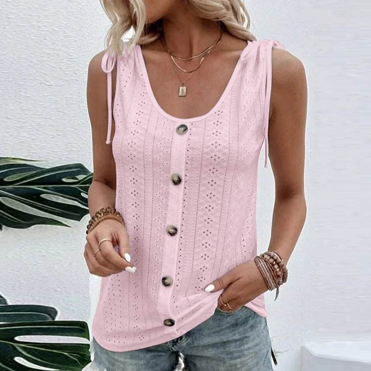 Casual summer U-neck Vest Women Shoulder With Bow Tie Summer blouse top - EX-STOCK Canada