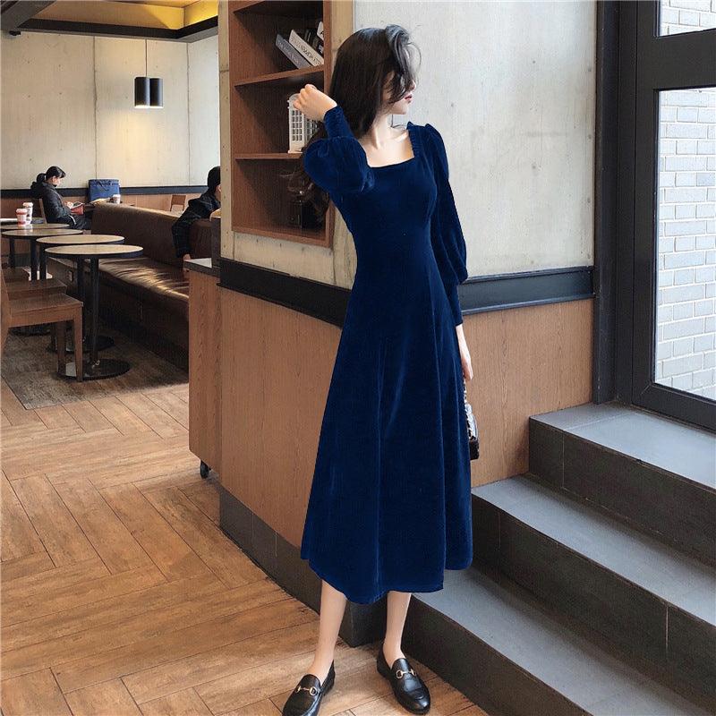 Women's Square Neck Solid Velvet Dress EX-STOCK Canada