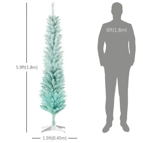 6ft Pencil Christmas Trees, Skinny Artificial Christmas Tree For Xmas Holiday Decor, Gradient Blue EX-STOCK Canada