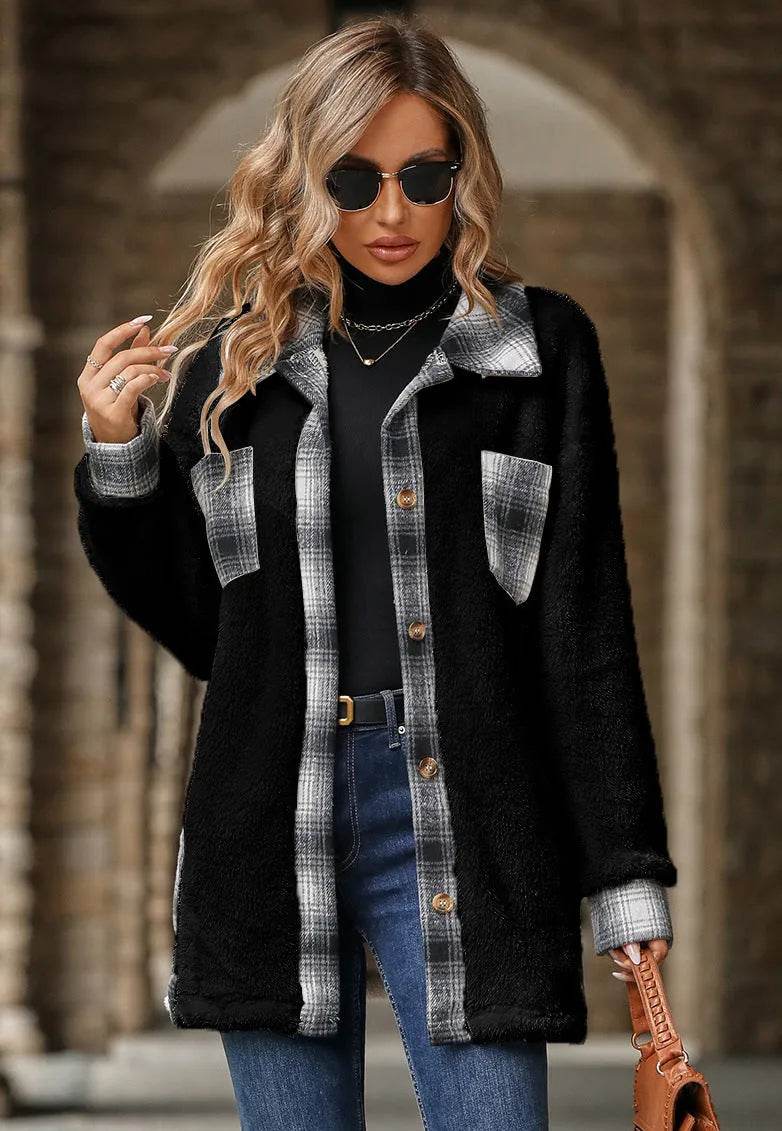 Plaid Woolen Coat Fashion Lapel Single-breasted Mid-length Coat Women's Clothing - EX-STOCK Canada