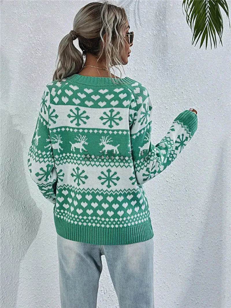 Elk Autumn And Winter New Knitted Round Neck Women's Christmas Snowflake Pullover Women's Sweater - EX-STOCK Canada