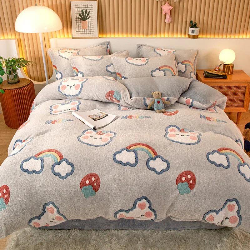 Coral Fleece Duvet Cover Sheet Flannel Pillowcase EX-STOCK Canada