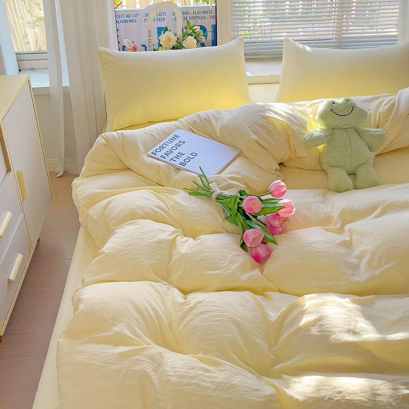 Class A Washed Cotton Four-piece Set Pure Color Duvet Cover Sheets EX-STOCK Canada