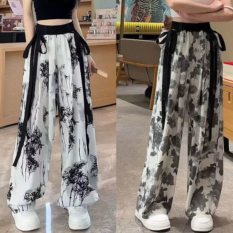 New Painting Ice Silk Wide-leg Baggy Trouser Pants Summer Women - EX-STOCK Canada