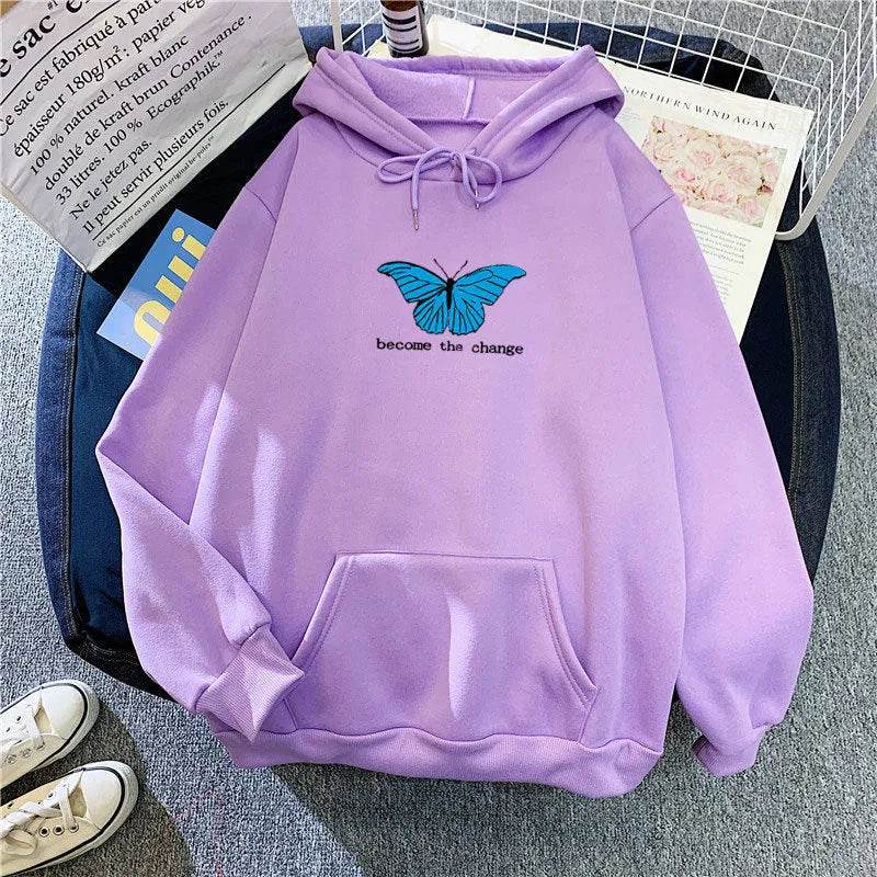 Women Single Butterfly Autumn And Winter Loose Hoodie Pullover sweatshirt - EX-STOCK Canada