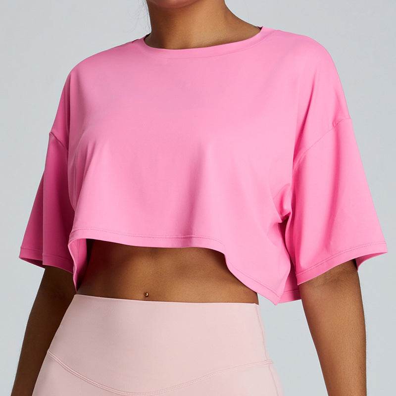 New Summer Breathable Quick-drying Yoga Loose Crop Workout Top Women's Loose Running Leisure All-matching Fitness Top - EX-STOCK Canada