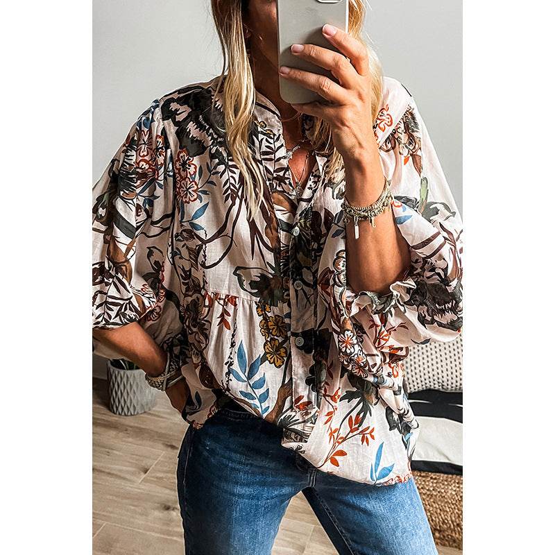 Spring Summer All-match Floral Print loose Linen blouse Shirt For Women - EX-STOCK Canada