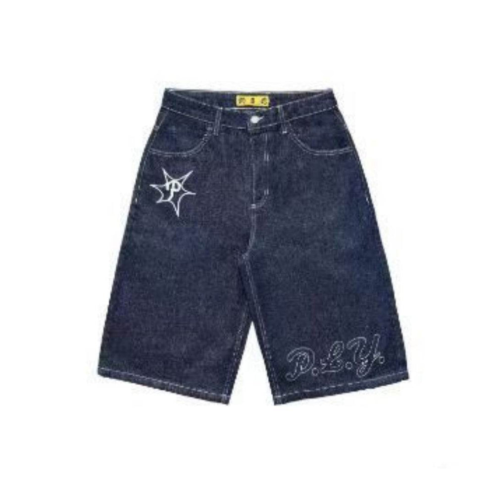 Full Embroidery Dark Blue Denim Shorts Men Jeans - EX-STOCK Canada