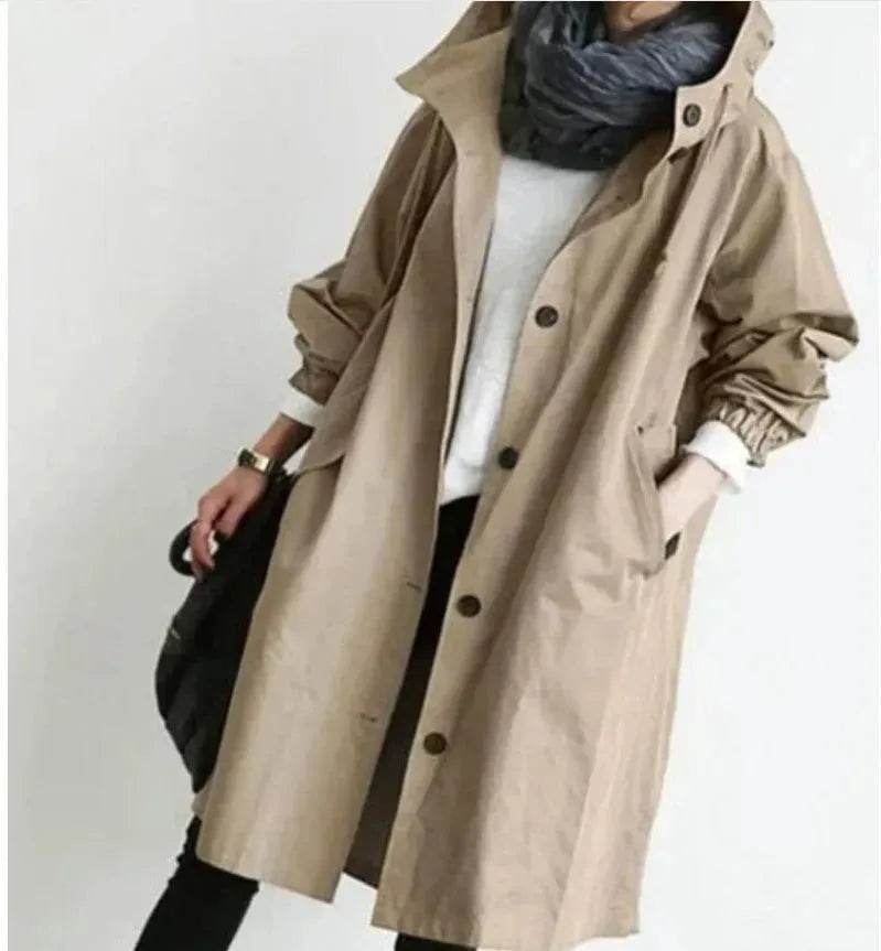 Women Casual Style Hoodie Windbreaker Mid-Length Long-Sleeved waist Jacket - EX-STOCK Canada