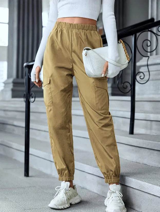 New Cargo Pants Fashion Casual Multi-pocket Elastic Waist Pencil Pants For Women - EX-STOCK Canada