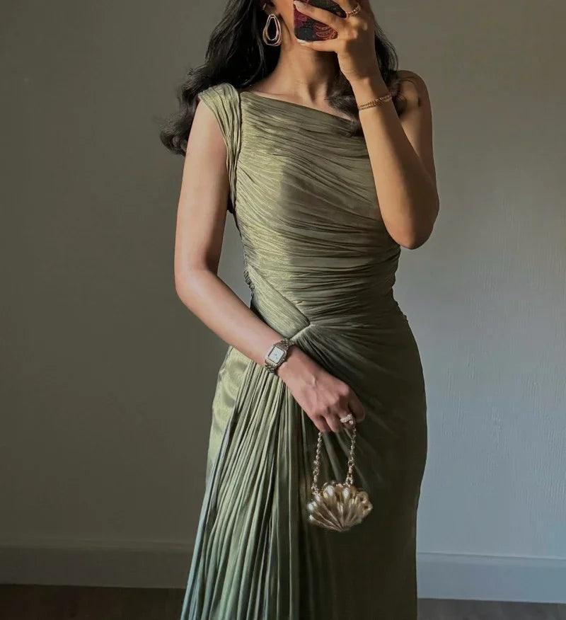 European And American Middle East Pleated Ribbon Shiny Evening Dress EX-STOCK Canada
