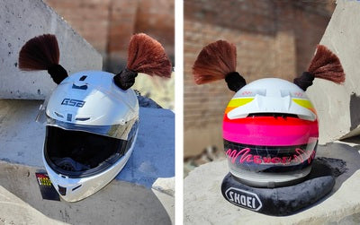 Fluorescent yellow helmet pigtail decoration accessory