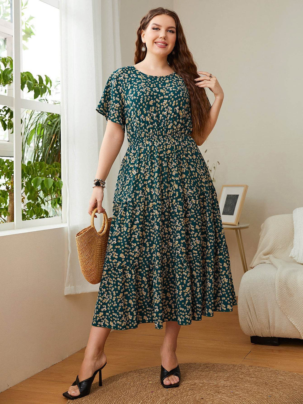 Summer Plus Size Women Floral Printed Midi Dresses - EX-STOCK Canada