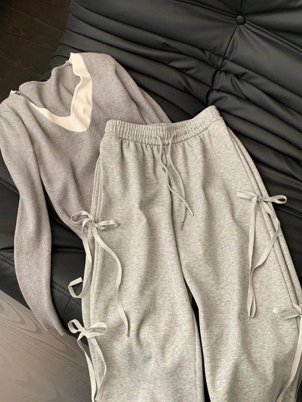 Fashion Vintage Bow lace up Drawstring Wide leg sweat pant for women - EX-STOCK Canada