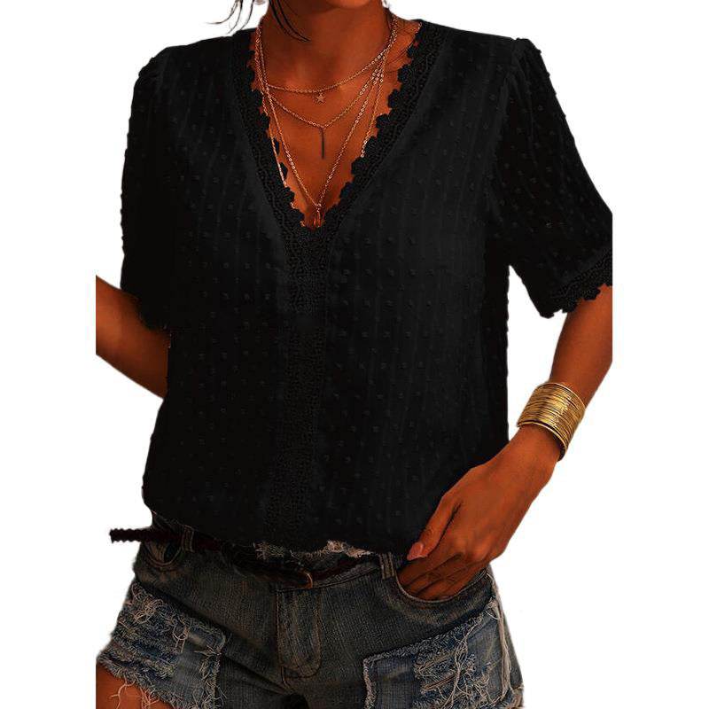 Women Chiffon blouse top European And American spring summer Embroidered Lace Short-Sleeved Blouse Women - EX-STOCK Canada