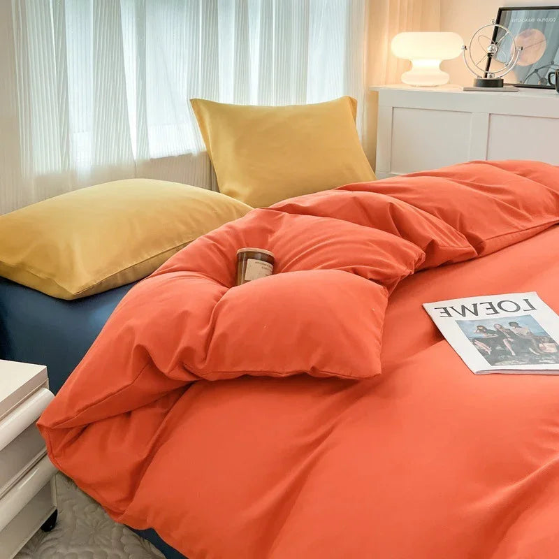 Juego de cuatro piezas de color sólido con funda nórdica simple de lavado y lijadoEX-STOCK Canada