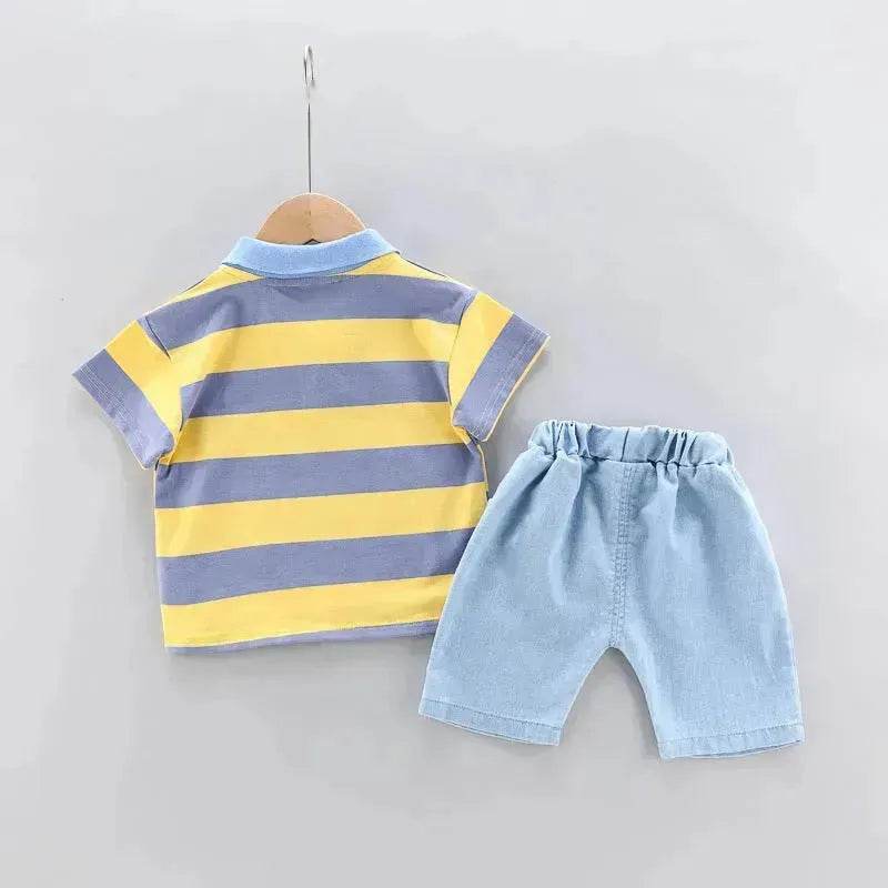 Boys' Summer Short Sleeve Korean Style Lapel Polo Shirt and Short Pant Two piece for boys - EX-STOCK Canada