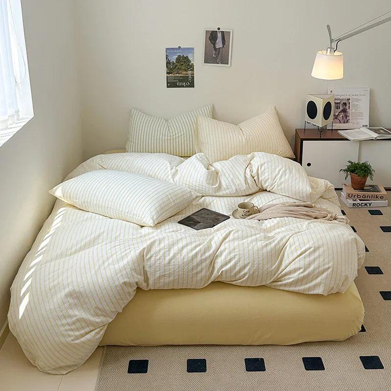 Cotton Yarn-dyed Washed Cotton Four-piece Set Full-cotton Fitted Sheet Non-printed Minimalist Bed Sheet Duvet Cover EX-STOCK Canada