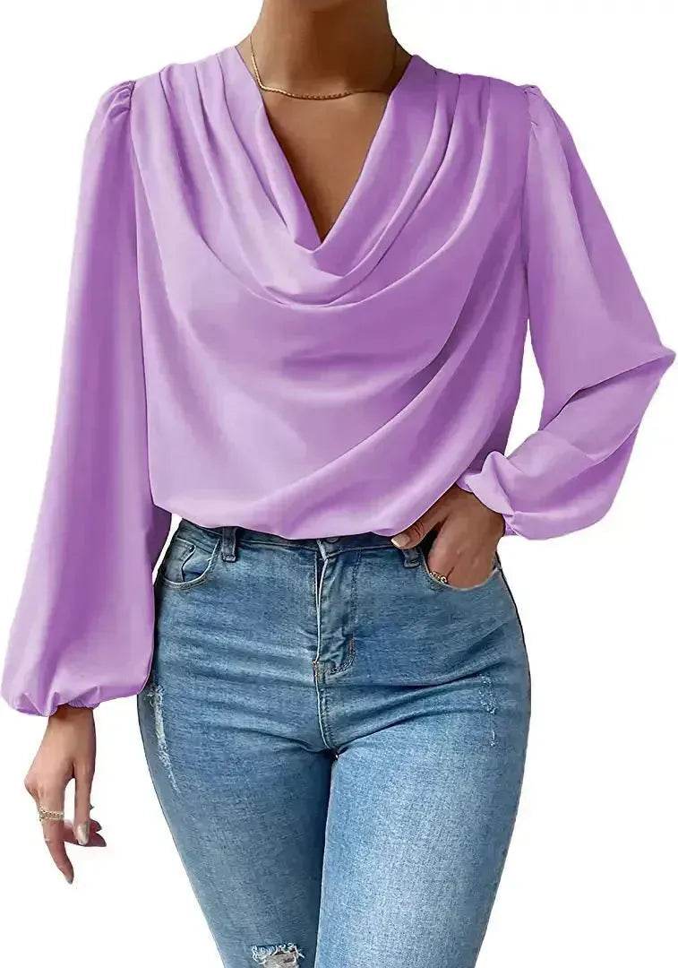 Casual Evening Top for Women Long-sleeved Shirt Loose V-neck chiffon blouse Top women - EX-STOCK Canada