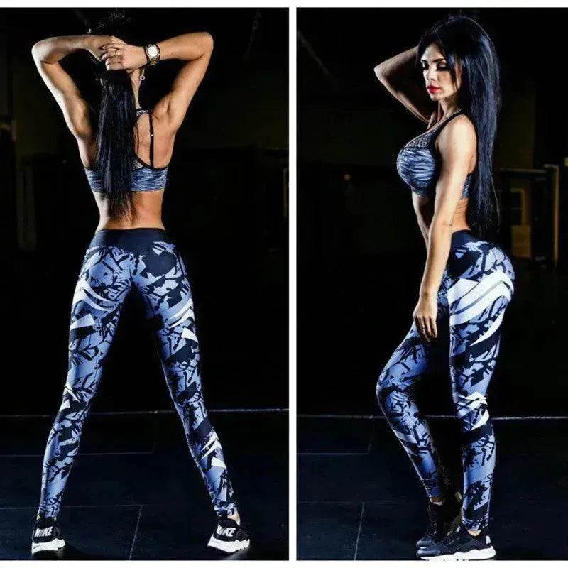 Dark Blue Printed Tight Gym Leggings - EX-STOCK Canada
