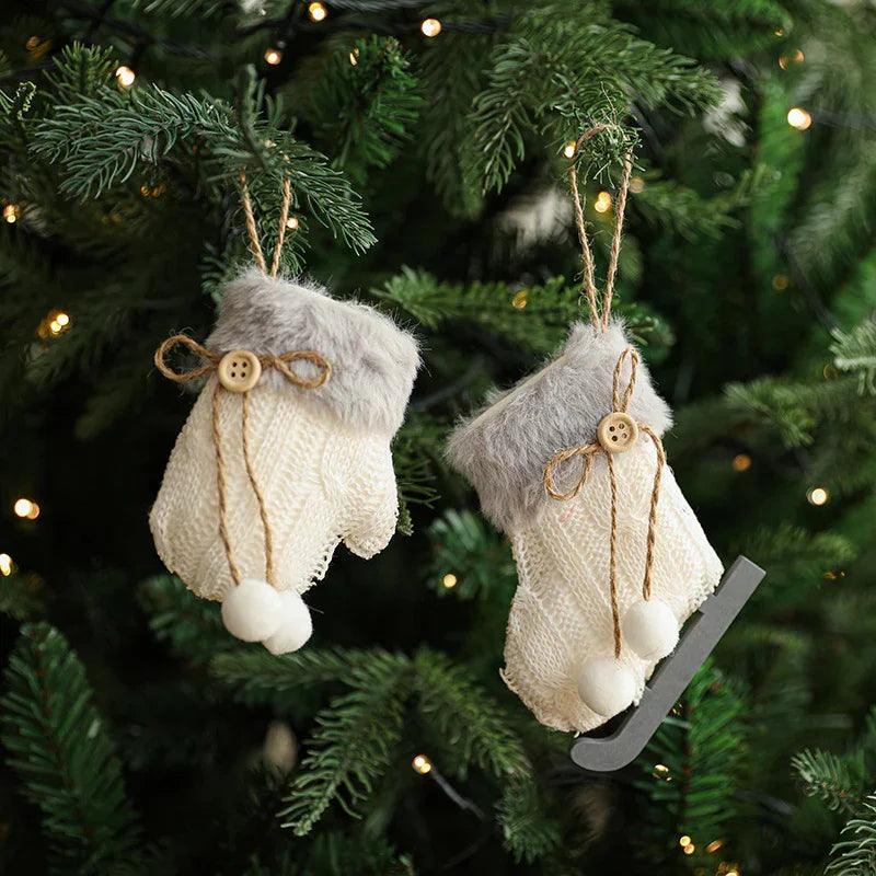 White Plush Fabric Pendant Gloves Sled Creative Christmas Tree Ornaments EX-STOCK Canada